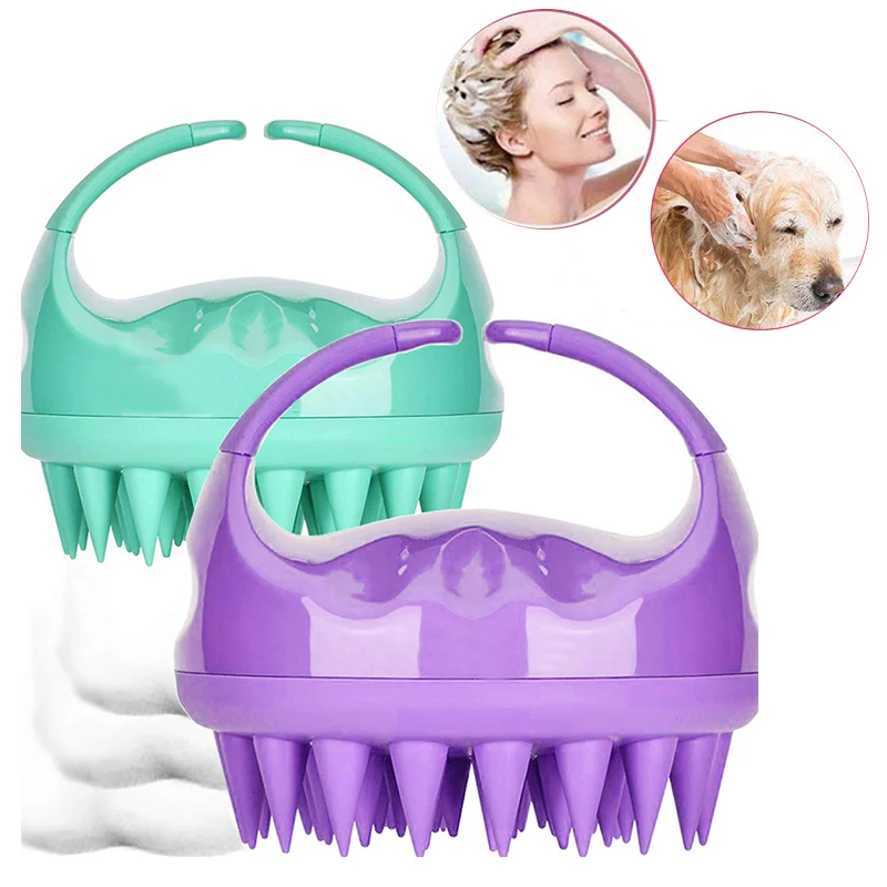 

Private label soft silicone scalp massager hand held shampoo brush clean scalp massage, Pink, green, purple