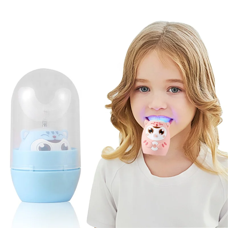 

New soft auto 360 u shaped sonic electric toothbrush for baby kids children with travel case, Blue, pink, customized colors