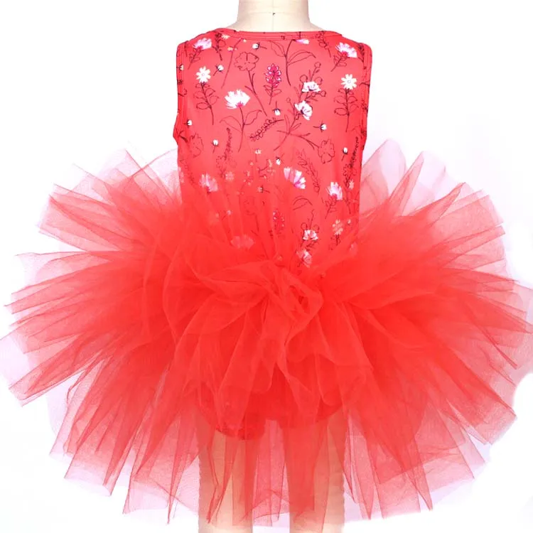 

Custom printed 4 layers baby girls' dancing lace tulle party tutu dress, Multi-color