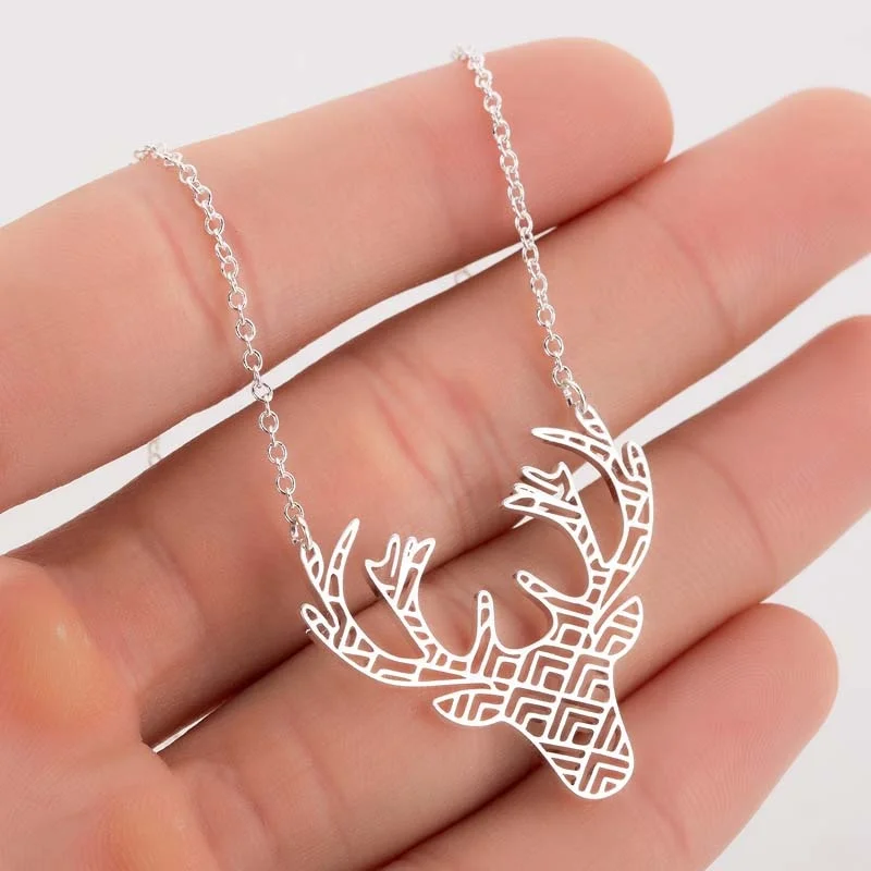 

new fashion Simple nature deer animal geometric antler necklace Stainless Steel Pendant Necklace Women