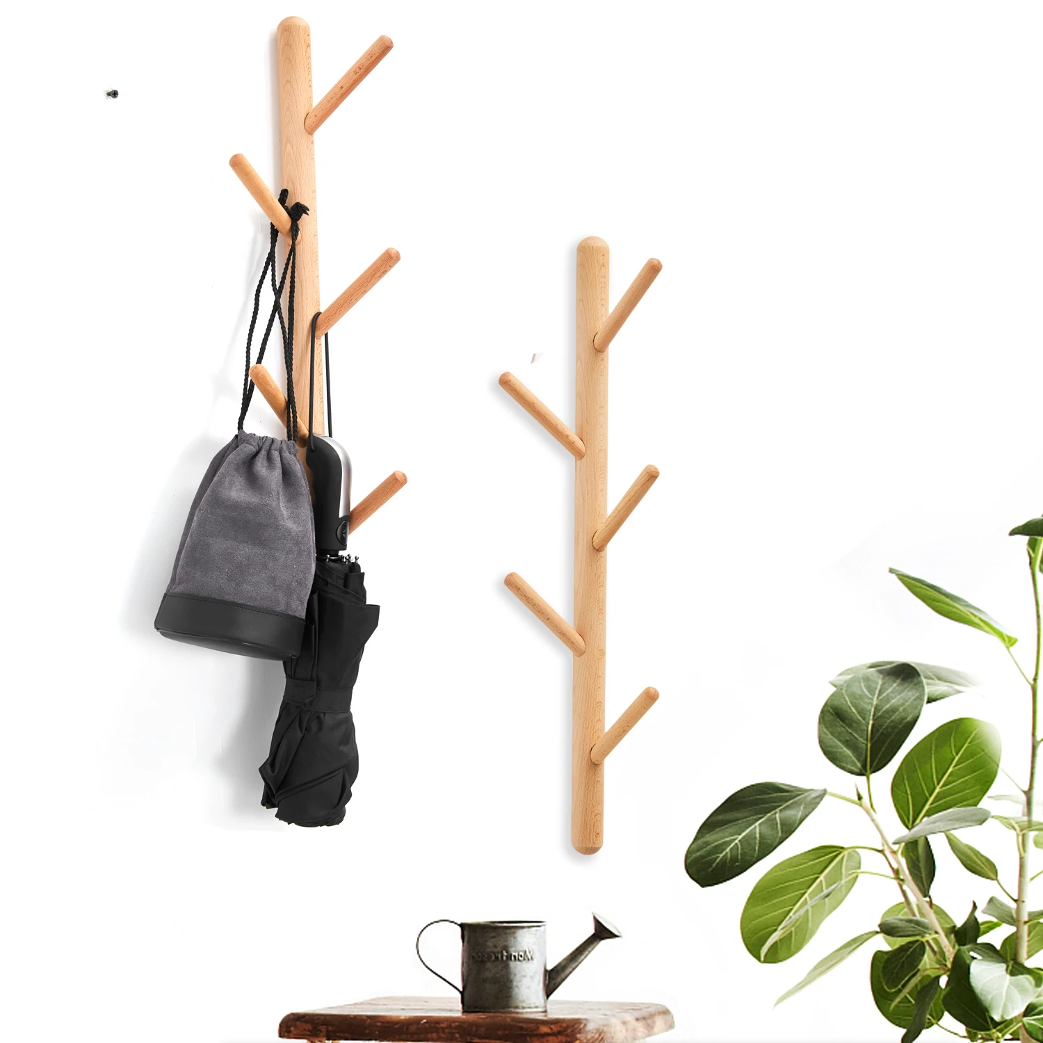 Natural Wood Wall Mount Rack Detachable Tree Branch Coat Hooks Wall ...