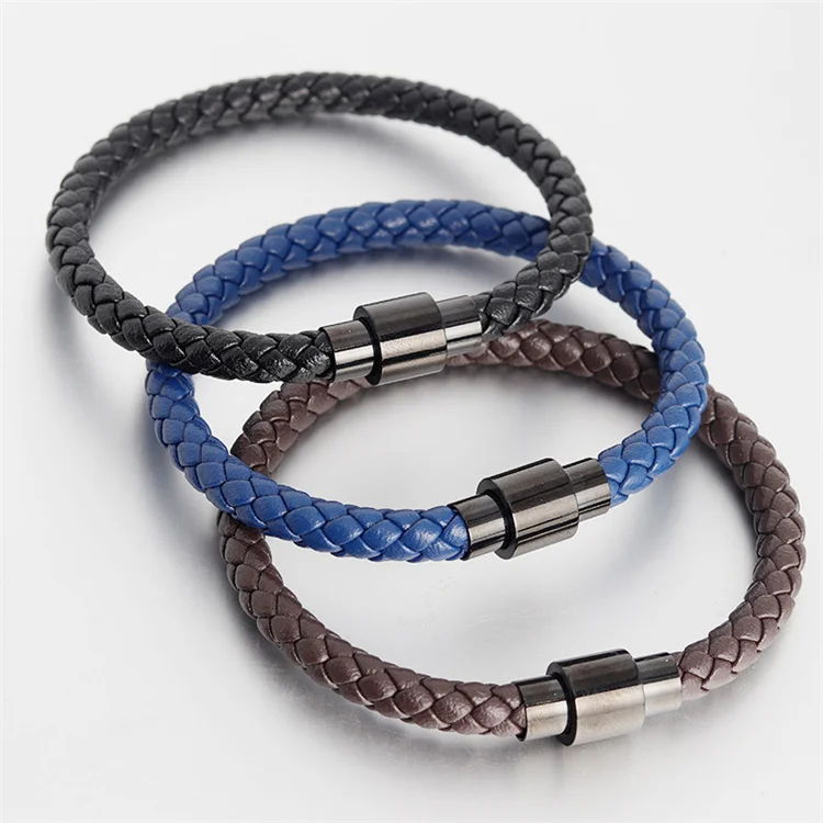 

High-End Colorful Leather Bracelet Magnet Clasp Stainless Steel Braided Leather Bracelet Multi-Layer Leather Bracelet For Men