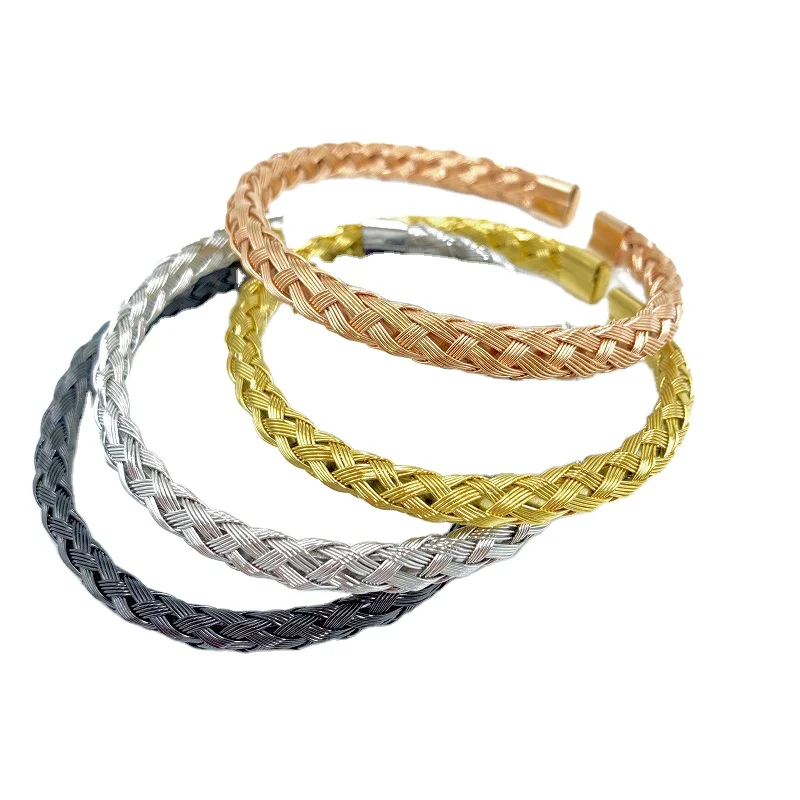 

Factory Direct Sale Fashion Women Men Elegant Braided Pattern 316L Stainless Steel Cuff Bracelets, Gold,silver,black,rose gold