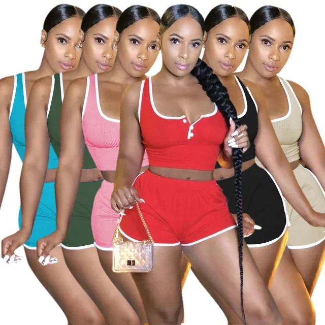 

2021 Summer Girl Casual Set Women Two Piece Shorts Set Sexy yoga 2 pcs shorts set Outfits Clothing For Women, Picture