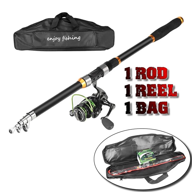 

2.1m 2.4m 2.7m High Carbon fiber Telescopic sea fishing rod and reel combo set spinning fishing rod reel Kit with bag