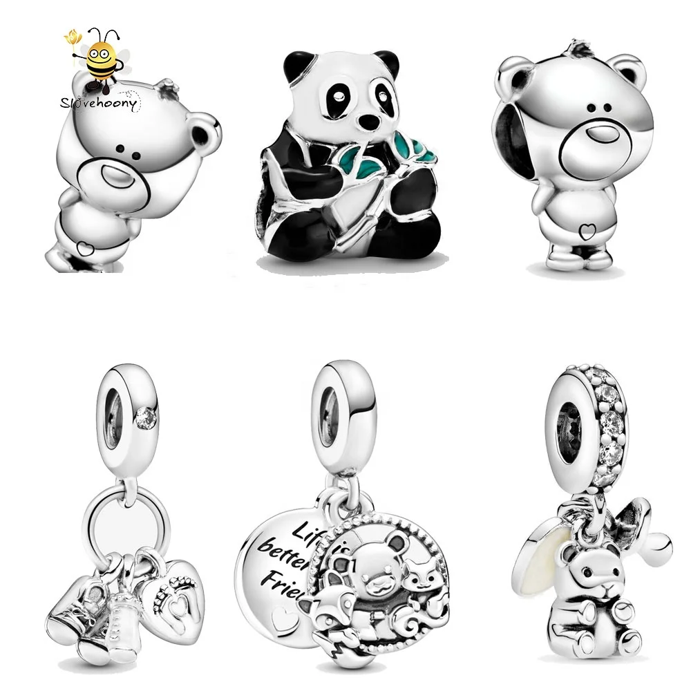

Cute Panda Bear Pendants Charms Designer Charms For DIY Bracelet 925 Sterling Silver Jewelry Anime Jewelry Heart Charm Wholesale