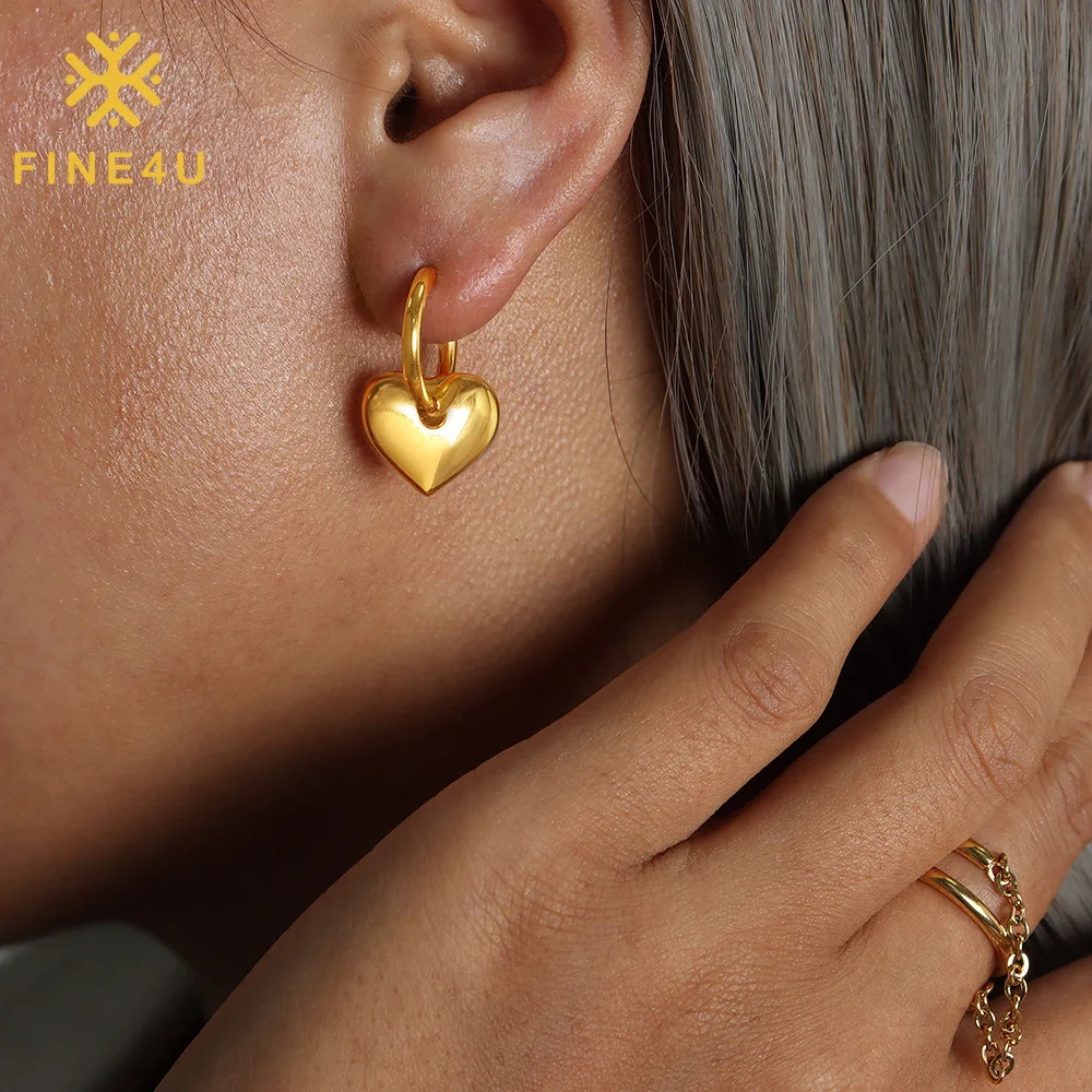 

Women Fashion Hypoallergenic Non Tarnish Jewelry Chunky Heart Dangling Gold Plated 18K Jewelry Earrings