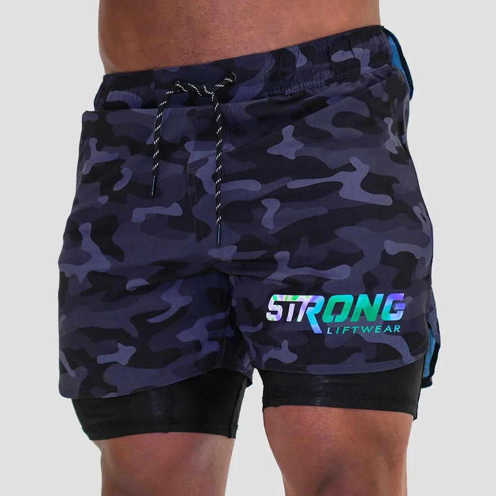 

2 in 1 bodybuilding bike fitness grey 2021 camouflage running men double-deck quick dry sport gym shorts with phone pockets