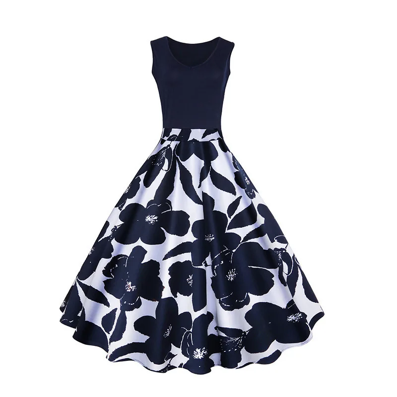 

Women's Sleeveless Vest Swing V-neck Casual Floral Printed Dress Retro Floral Dresses Women