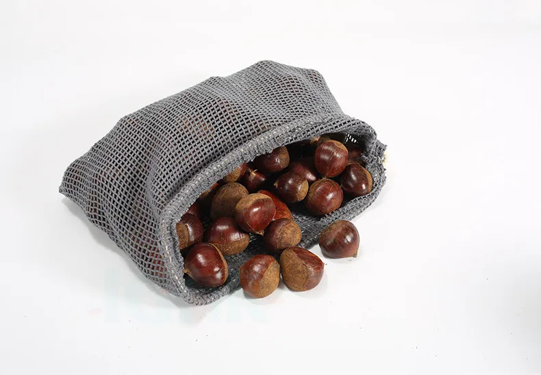 Gray color recycle fruit and vegetable bag reusable organic cotton mesh bags for fruits and vegetables 