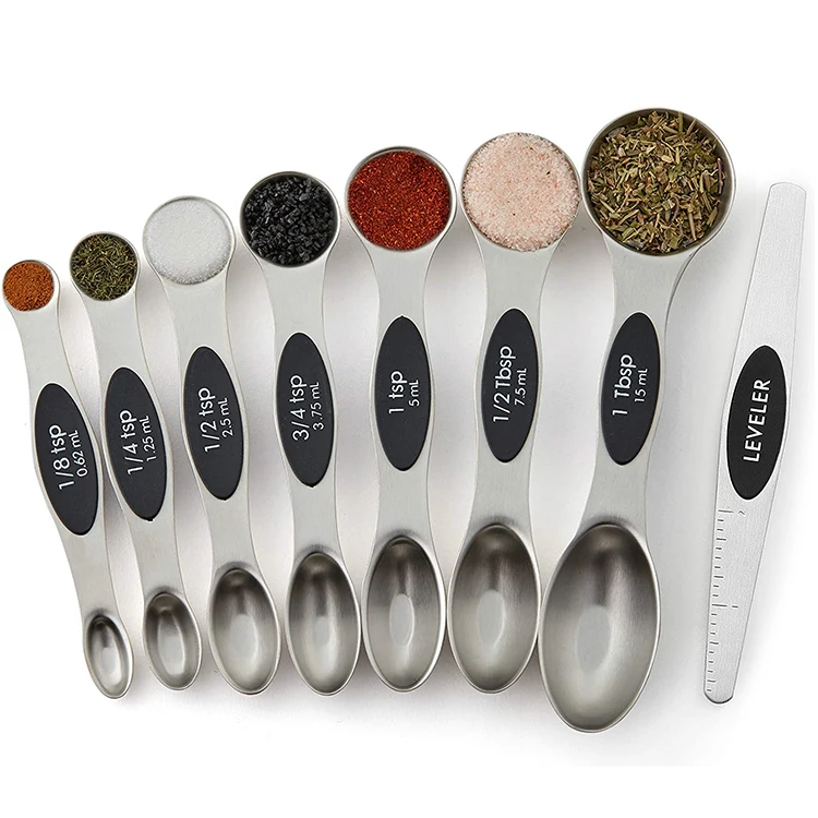 

Magnetic Measuring Spoons Set of 8 Dual Sided Measuring Cup and Spoons Fits in Spice Jars Stainless Steel Measuring TOOLS 5 Sets, Silver