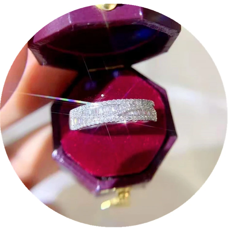 

Free shipping Luxury Simple Wave Design Hip Hop style Square Diamond Wedding ring 18K Real Gold Ring Natural Diamond Ring