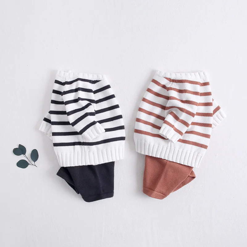 

Newborn Baby Girl Clothes Autumn Knitted Baby Sweater Shorts Cotton Baby Boy Clothing Set Striped Clothes, As picture