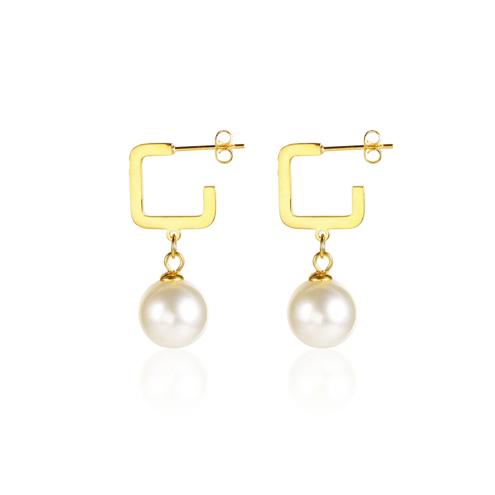 

18K Gold Plated Fashion Simplicity Freshwater Pearl Unique Hook Dangle Pendent Earrings, Steel/gold/customized color