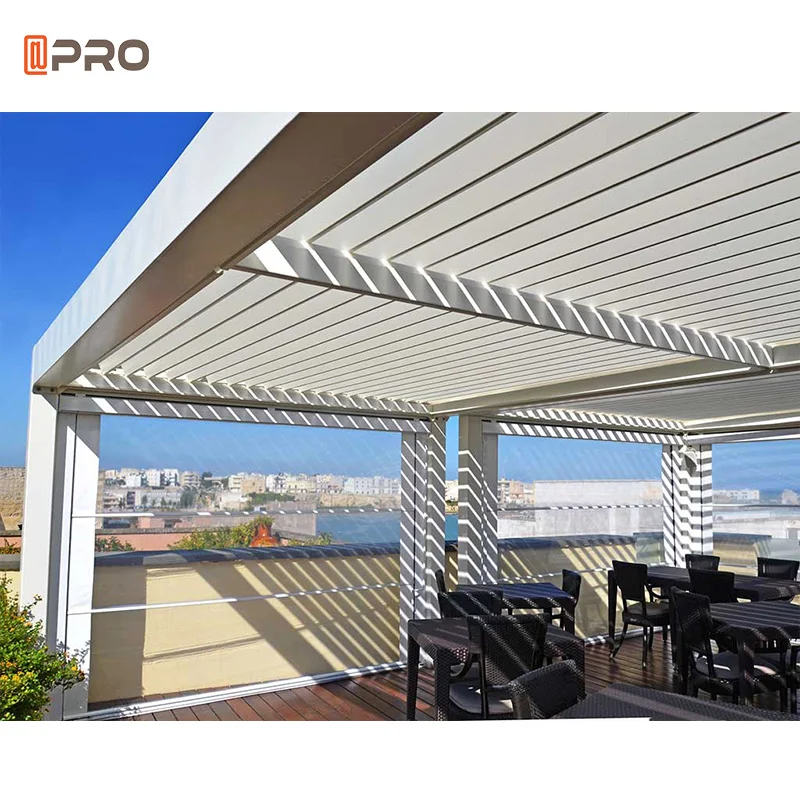 

12X16 Galvanized Steel Adjustable Louvered Roof With Led Light Pergola, Customized colors