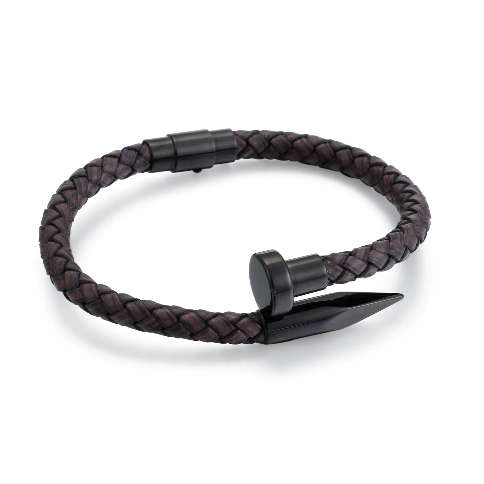 

KALEN fashion simple brown weave rope nail men's bracelet