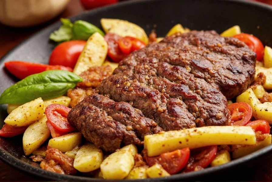 Finished plate of fajitas beef with tortillas and sides