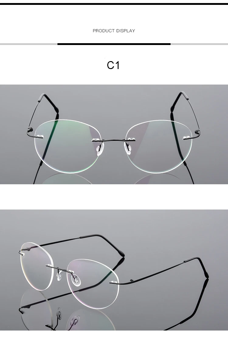 Pg0155 Wholesale Korean Round Rimless Spring Temple Plain Glasses