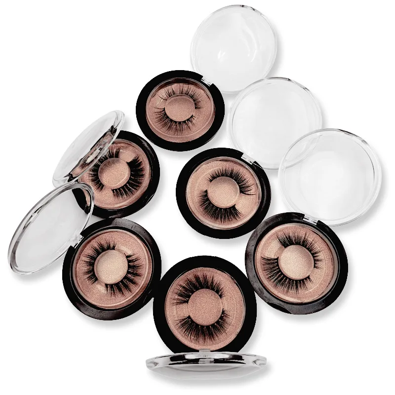 

wholesale real Mink fur Eye Lashes Invisible Strip Eyelash With Round Case
