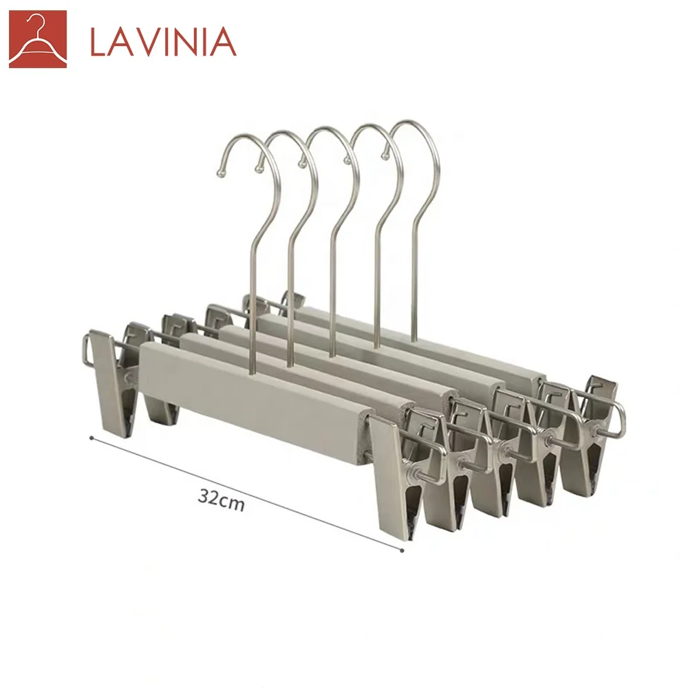

hanger with clips wooden hanger, Grey/white/black