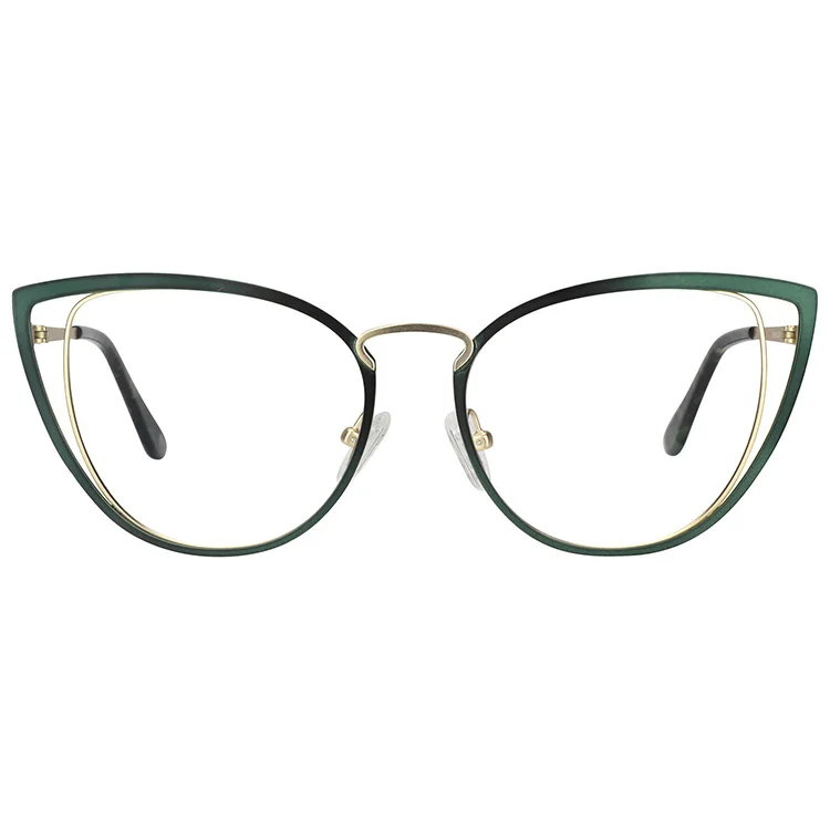 

High Quality Unique Women Metal Cat Eye Spring Hinged Green Red Optical Frame Eye Glasses, 3 colors