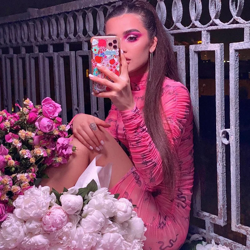 

2021 new arrivals summer collection fashion floral printed women casual mesh dresses