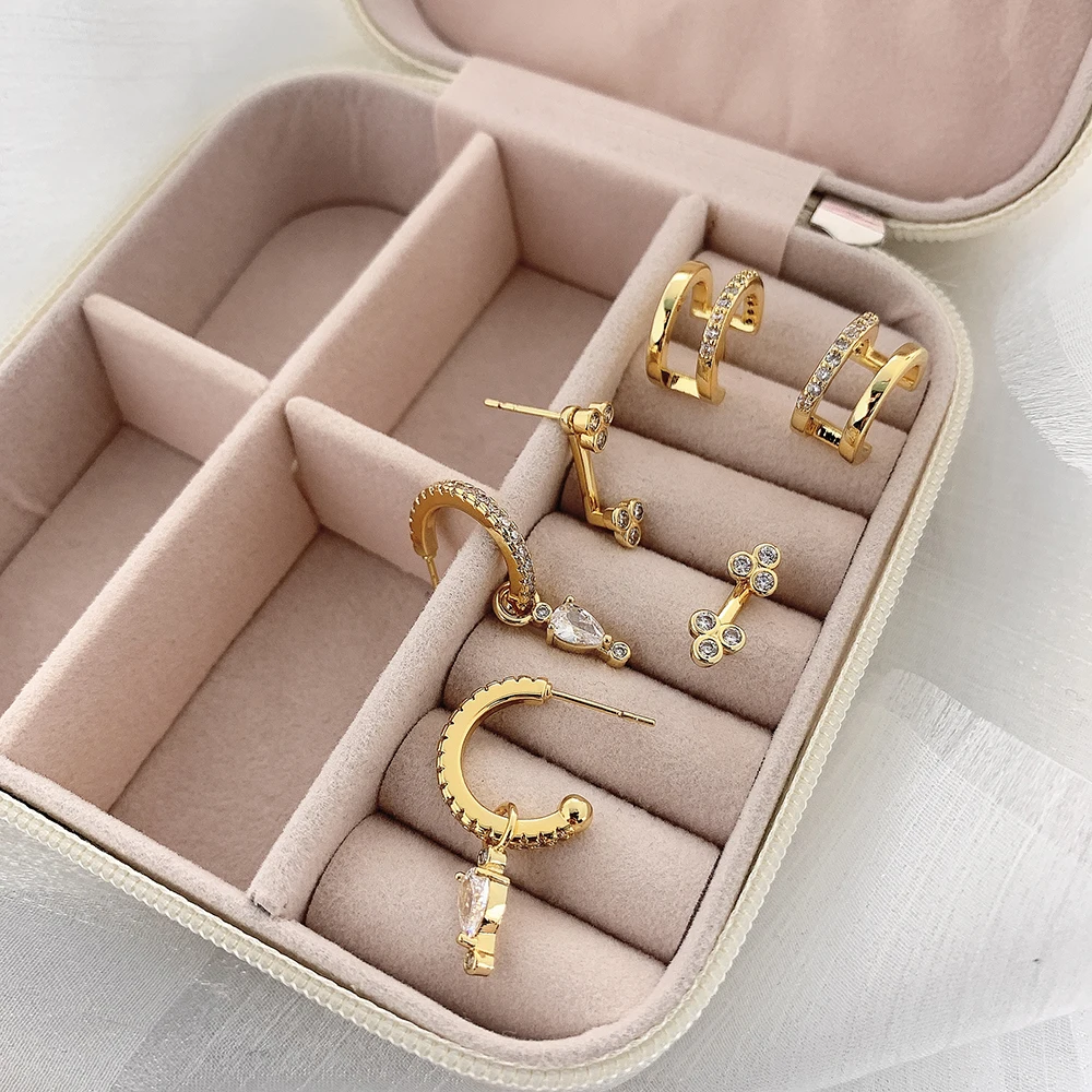 

cubic zirconia fine gold jewelry 18k half circle dangle charm stud earrings