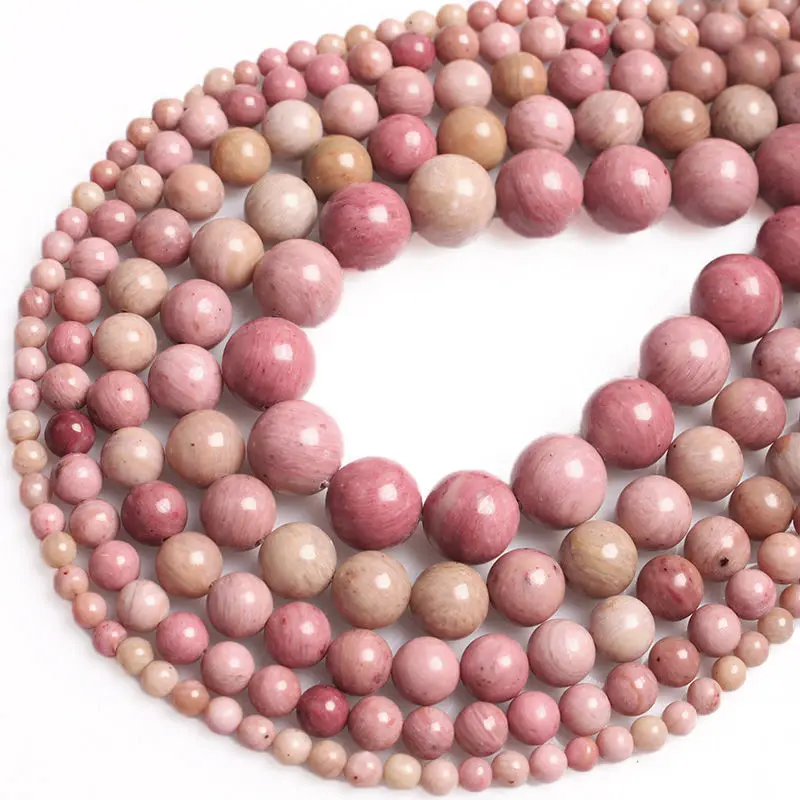 

Natural  Rhodocroshite Gemstone Loose Beads Strand Red Stripes Bulk Round Rhodonite Agate Beads for Jewelry Making