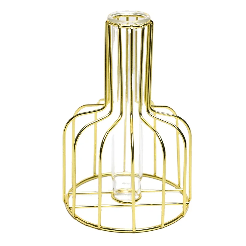 

Metal wrought iron hydroponic container glass test tube vase creative home living room flower stand ornaments golden flower arra