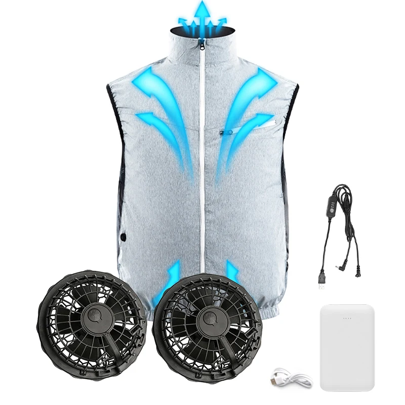 

2021 New Summer High Density Fabric Prevent Air Leakage Work Wear Big Air Conditioning Clothes Sleeveless Fan Jacket