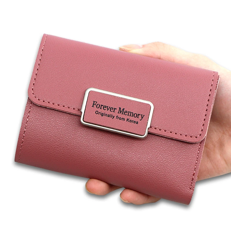 

2020 New fashion new design cute pu leather black short three fold women wallets