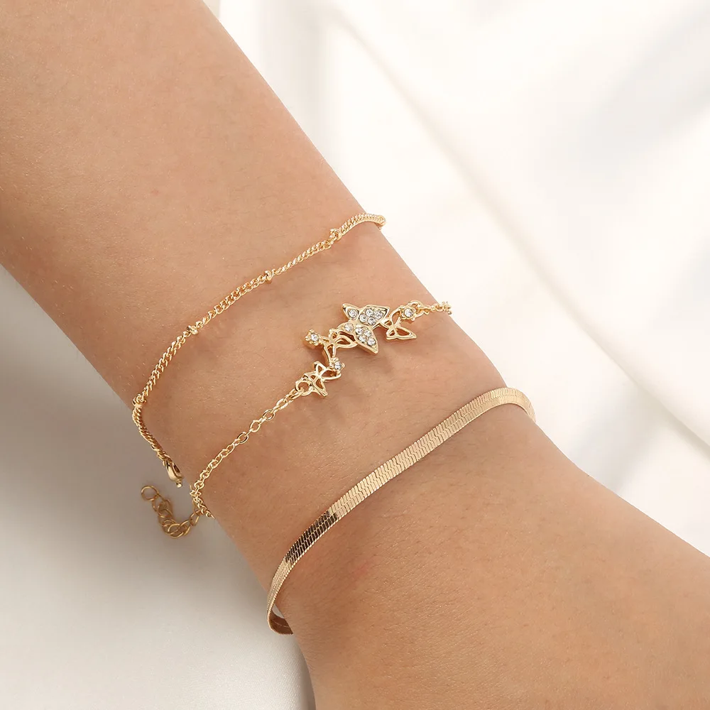 

3 pieces Set multilayer bracelet fashion accessories women jewelry butterfly diamond bracelet