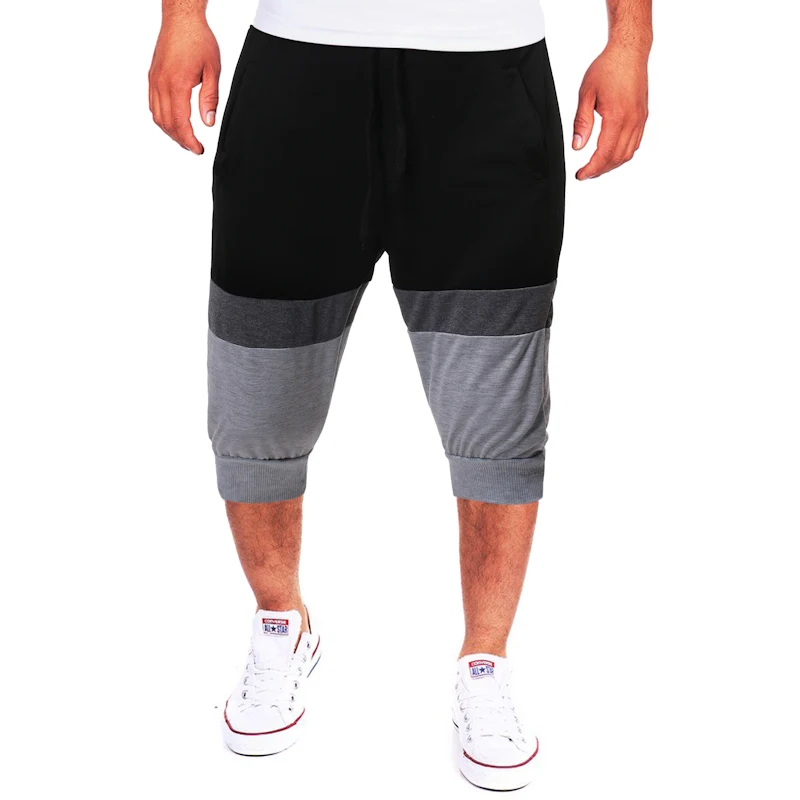 

Hot Sale 2019 High Quality Short Men's Leisure Fitness Color Blocking Shorts Activity Elastic Gym Mens Sports Shorts, Black,dark grey
