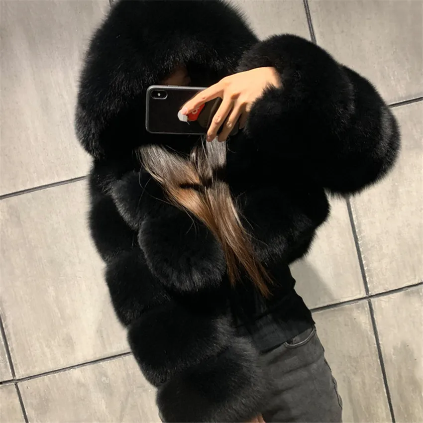 

2020 New Winter Jacket Casaco de pele Women Plus Size Faux Fox Fur Fashion Short Style Mink Fur Coat With Hood, Customized color
