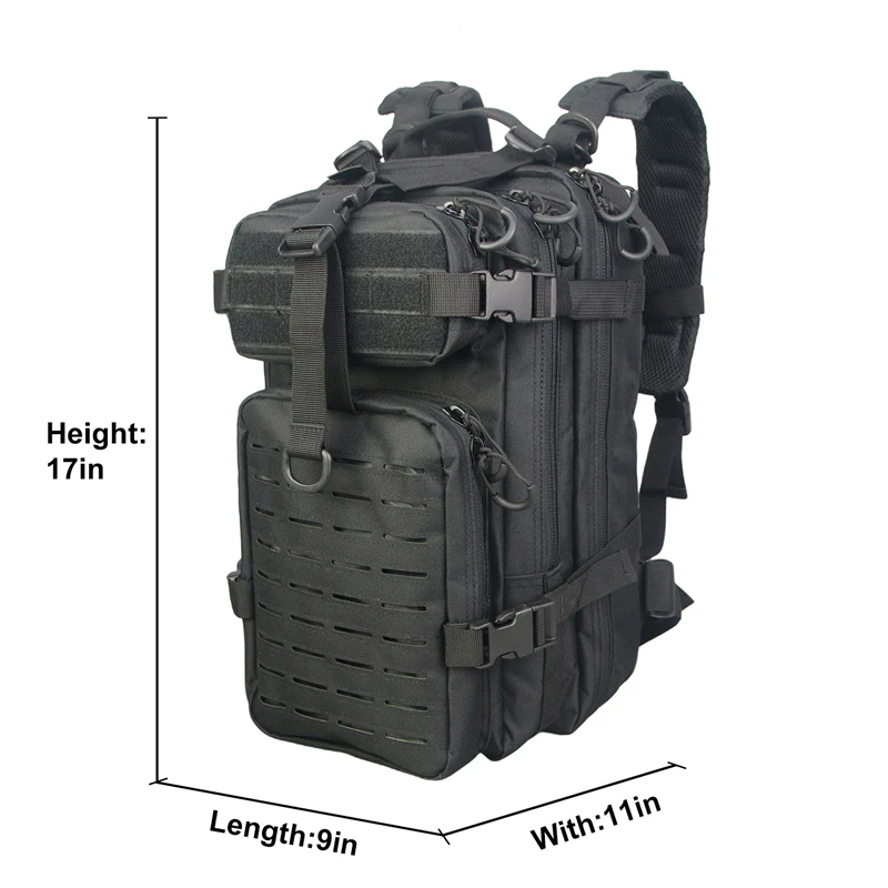 

Military Tactical Backpack 30L Small Rucksack Flag Patch Outdoors Bug Out Bag light way Climbing Sport Travel bag, Black