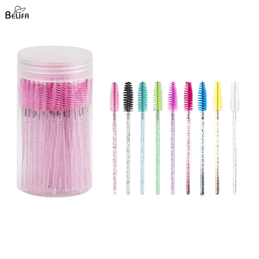 

100 pcs piece disposable glitter mascara wand lash spoolie shampoo eyelash extension cleaning brush applicator in container