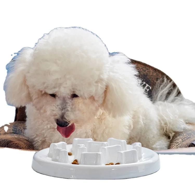 

Bone-shaped dog slow feeder eco- friendly healthy ceramic pet dishes round anti-choking dog bowls