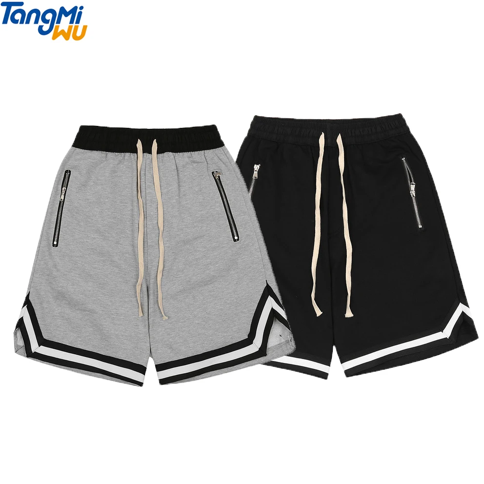 

wholesale high quality loose cotton men's elastic waist hip hop mens sweat shorts with zipper pockets mesh shorts for men