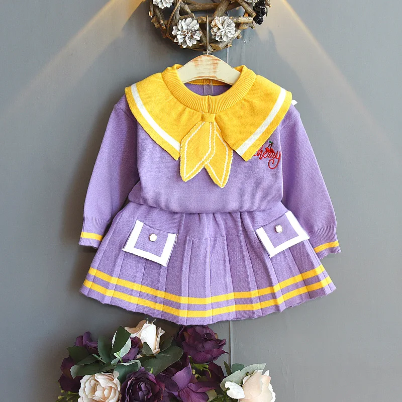 

rts Girl suit knitted western style 2020 new college baby sweater dress baby children two-piece suit