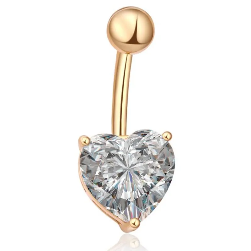 

Heart Shape Stainless Steel Belly Rings Zircon Belly Button Rings For Women, Purple/white/pink