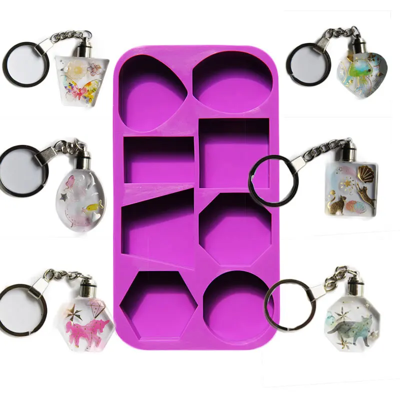 

1893 Crystal lamp keychain mold geometric square round oval diy shiny pendant resin mold, Photo color