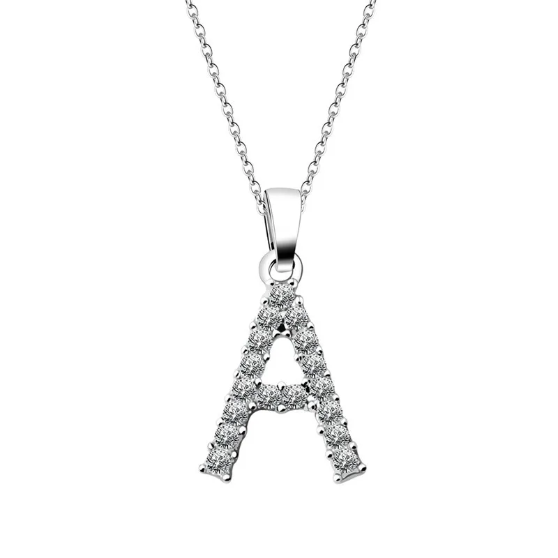 

Silver Plated Crystal Alphabet Letter Initial Necklace A-Z Initial Letter Pendants Necklace