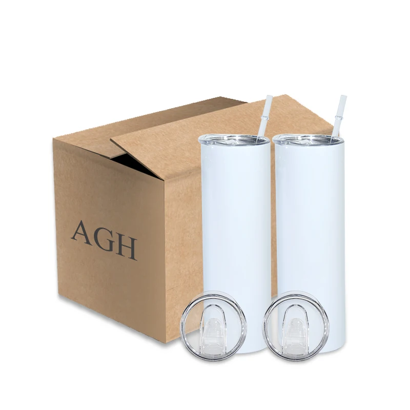 

USA Warehouses Free Shipping 20oz skinny straight sublimation tumbler with plastic straw, White sublimation