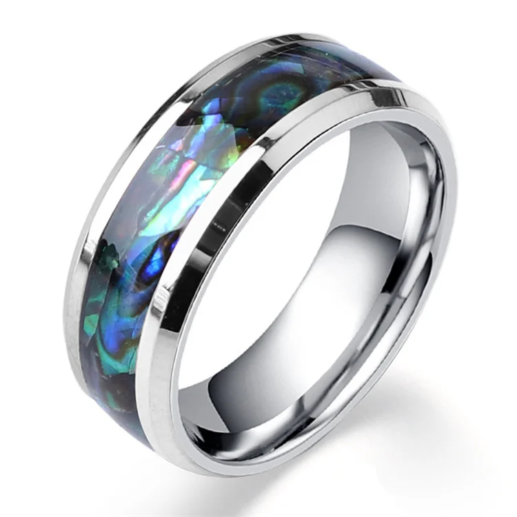 

Wholesale Cheap 8MM Stainless Steel Ring Color Shell Men's Titanium Steel Ring Jewelry Bracelet