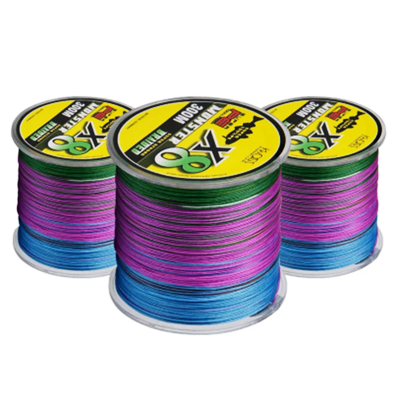 

Factory direct sale colorful 8 strands pe braided carp fishing line 300m Polyethylene Braided Wire Fishing line, Mixed color