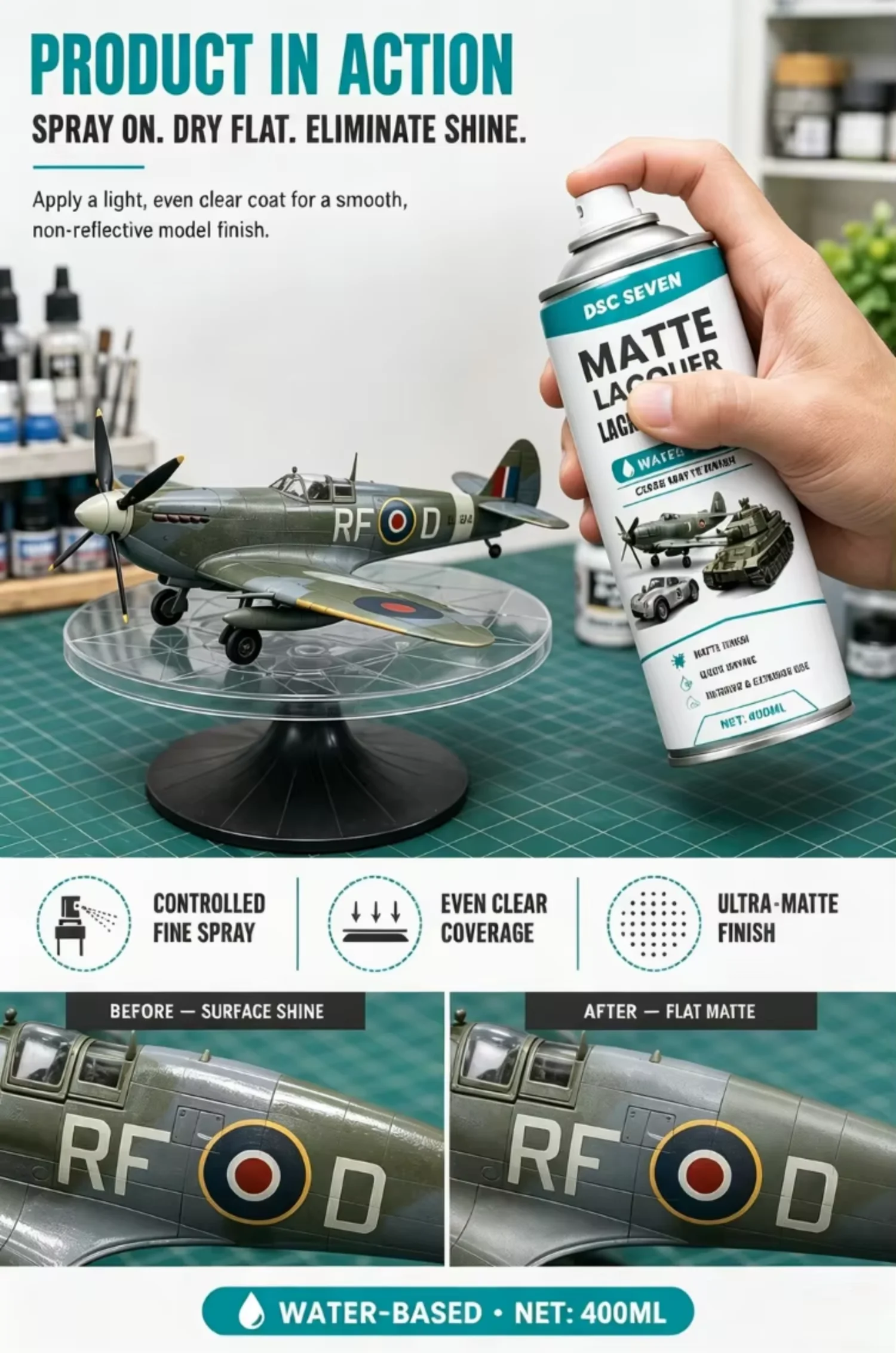 Matte Acrylic Top Coat Spray Gunpla Scale Model Cars Water Based Clear Aerosol Quick Dry Sealer Protect Paint Sealant