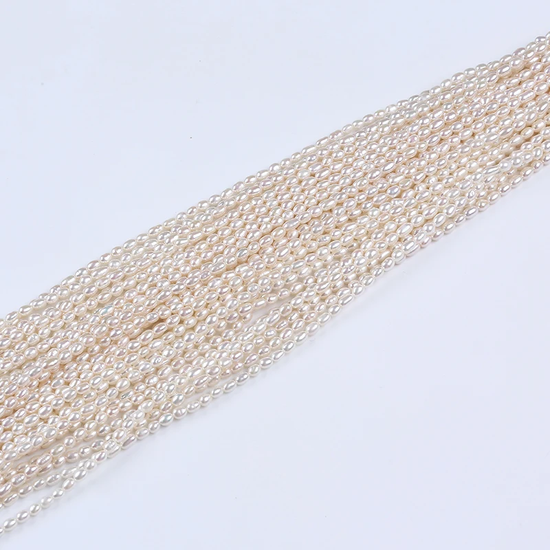 

3.5-4mm AA Cultured White Natural Rice Shape Loose Beads Freshwater Pearl Strand, White(customized)
