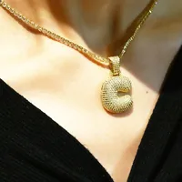 

Custom Initial A-Z Bubble Letters Pendants Necklaces Zircon Hip Hop Jewelry With 3MM Tennis Chain Gift for Women
