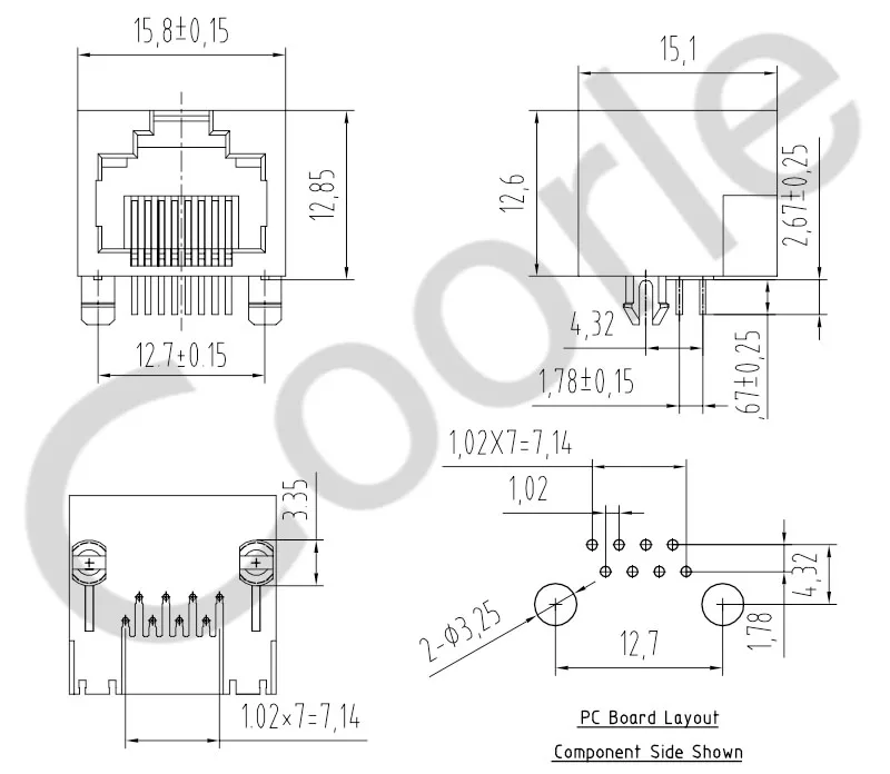 Modular Jack Rj45 Connector Female Dip 56 Right Angle 8p8c
