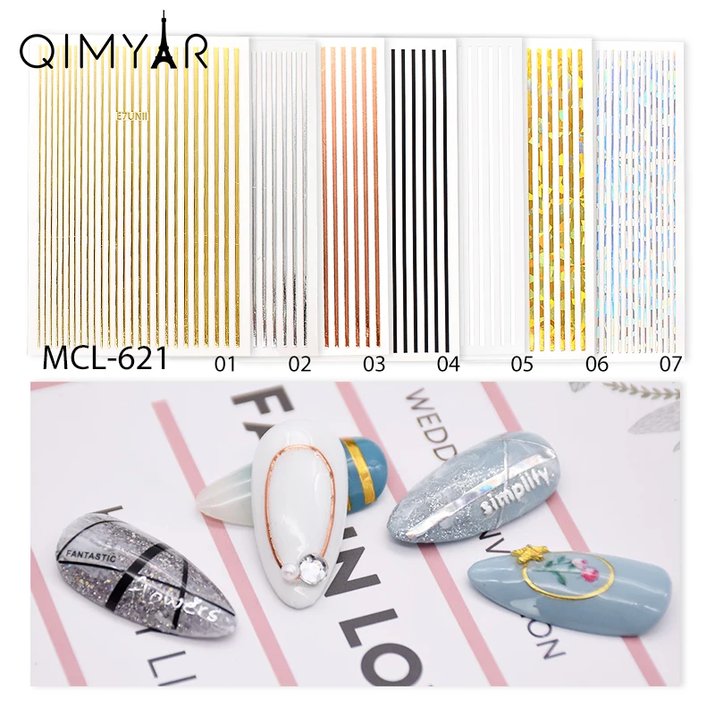 

Hot selling DIY bar code line new designed Gold nail art decals sticker for nail art decoration, As the picture